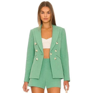Veronica Beard Emsley Double Breasted Blazer Jacket Linen Blend Green Si…